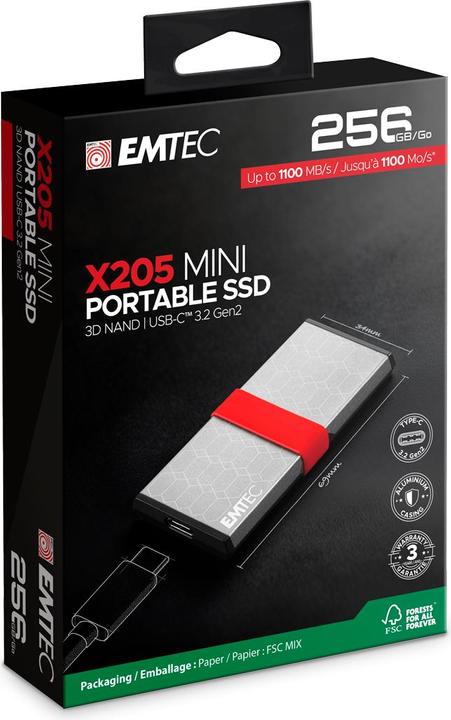 Produktbild Emtec SSD 3.2Gen2 X205 256GB Portable (0.26 TB)