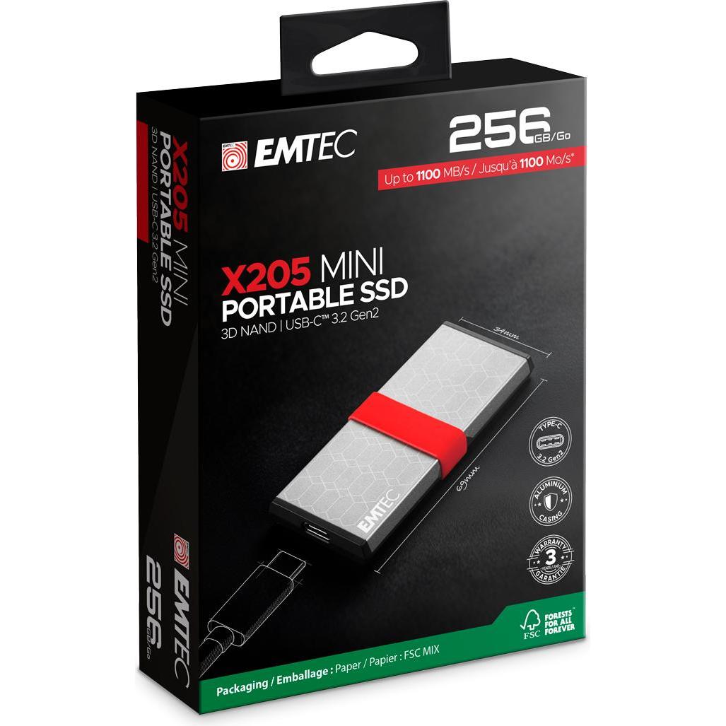 Thumbnail - Emtec SSD 3.2Gen2 X205 256GB Portable (256 GB), Externe SSD, Silber