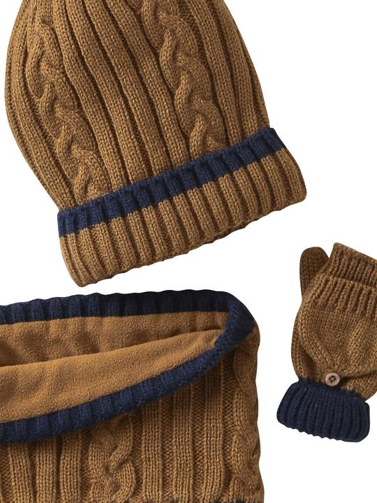 Actual product image Vertbaudet Set aus Mütze, Snood und Fäustlingen für Jungen, Zopfmuster (104, 116)
