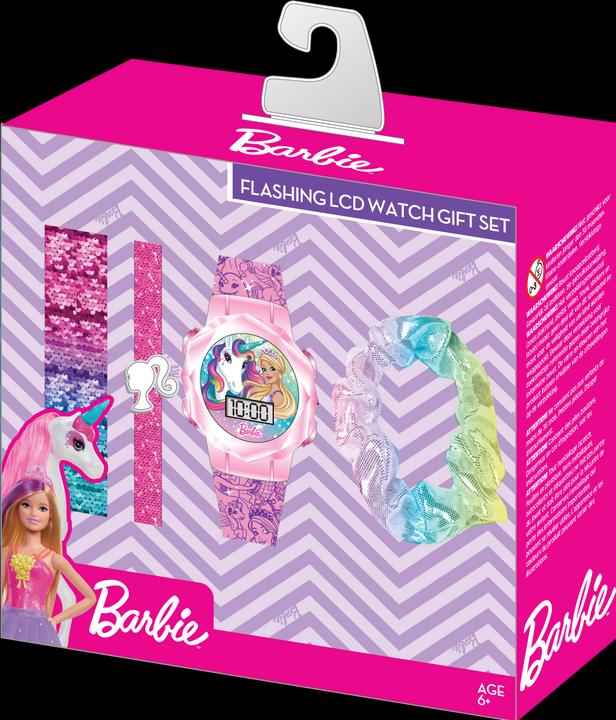 Actual product image Accutime Wristwatch Set Barbie with Accessories, Children's LCD Watch with Digital Display, Flashing LEDs (Digital watch)