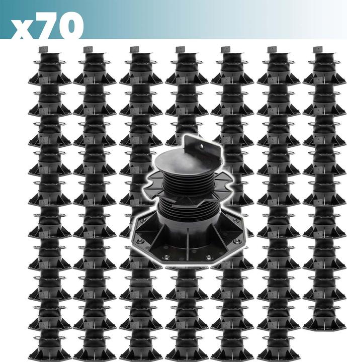 Image du produit XPOtool Plots de terrasse Set 70x Charge 2700kg Réglage en hauteur 60-128mm Lames Dalles Piscine (70x, 18.80 x 18.80 cm)