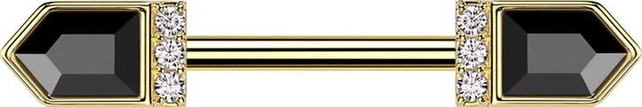 Immagine prodotto Star Piercing Bilanciere placcato in oro con due cristalli Baquett a punta, cristalli neri, argento (Ottone, Acciaio chirurgico 316L)