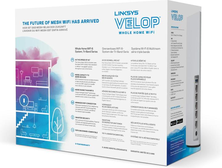 Image du produit Linksys Velop WiFi 6 AX5300 Mesh-WLAN Tri-Band-System 1er-Pack (MX5300)