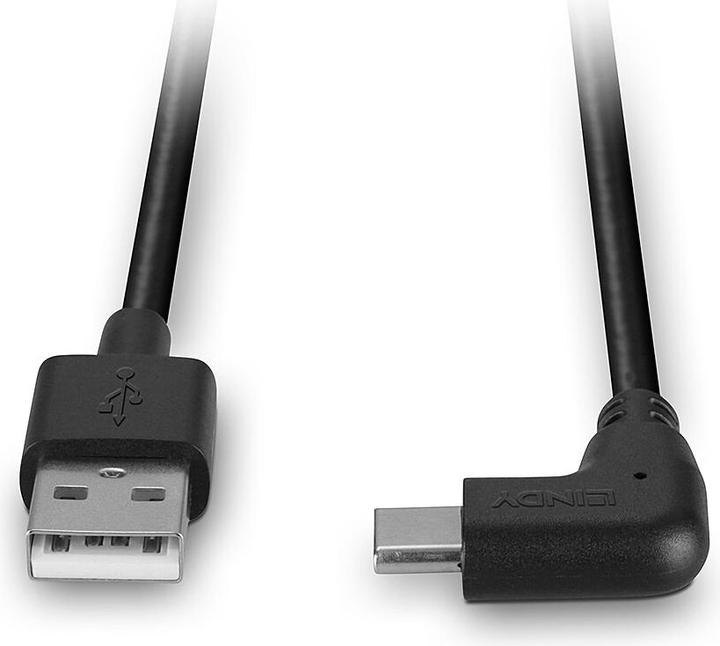 Produktbild Lindy 0,5m USB 2.0 Typ A an C Kabel 90 gewinkelt (0.50 m, USB 2.0, 15 W)
