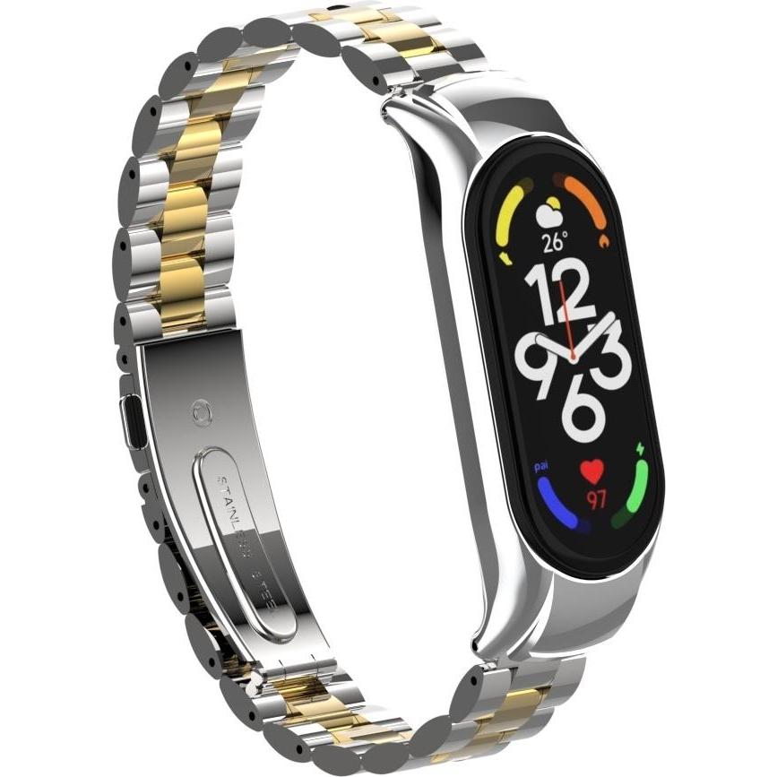 Strap-it Stahlarmband (Edelstahl, Mi Band 7), Uhrenarmband, Gold, Silber, Mehrfarbig