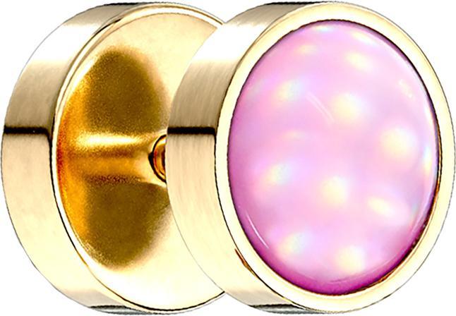 Produktbild Star Piercing Fake Plug vergoldet mit Opalite pink (ohne Messing, Chirurgenstahl 316L)