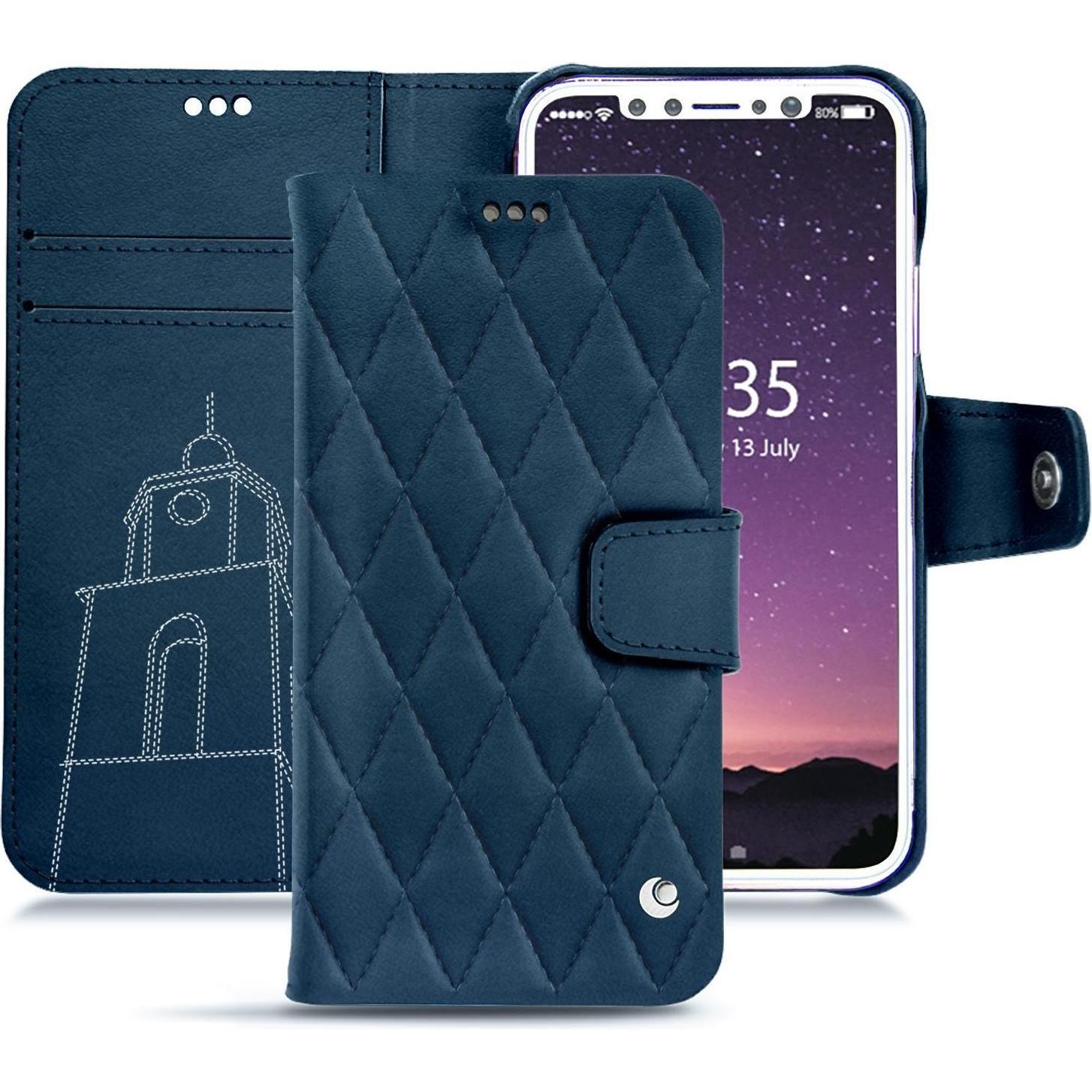 Noreve Lederschutzhülle Wallet (Apple iPhone XS), Smartphone Hülle, Blau