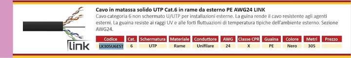 Immagine prodotto Cavo di Rete Solido da Installazione (U/UTP, CAT6, 305 m)