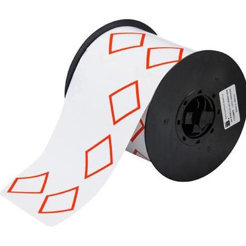 Brady, Etiketten, B30-262-7569-CLP4A, Vinyl, Weiss, glänzend, 105.00 x 155.00 mm, Layout L4A (4 rote Raute vorg