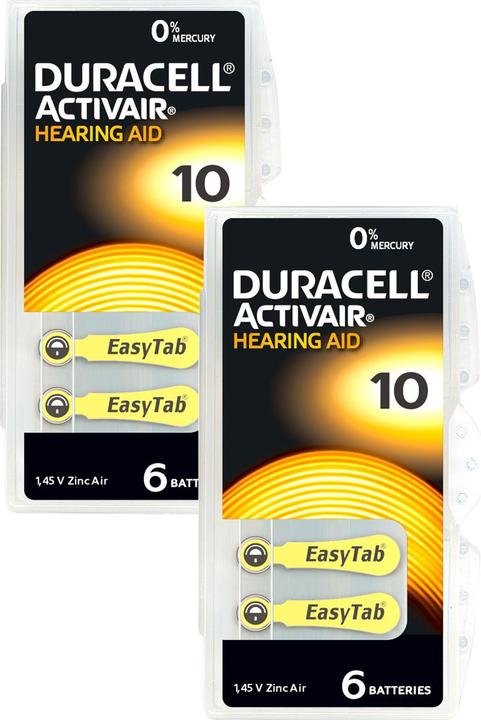 Actual product image Duracell Hörgeräte-Batterien ZA 10, 1.45 V, 90 mAh, 2x 6er-Sparpack (12 pcs., 10, 90 mAh)