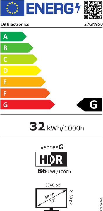 Label énergétique LG UltraGear 27GN950-B (3840 x 2160 pixels, 27")