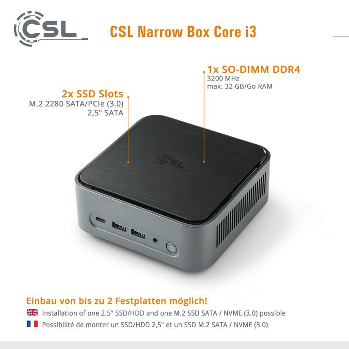 Produktbild CSL Mini-PC Narrow Box Core i3 (Intel Core i3-N305, 16 GB, 500 GB, Intel UHD Graphics)