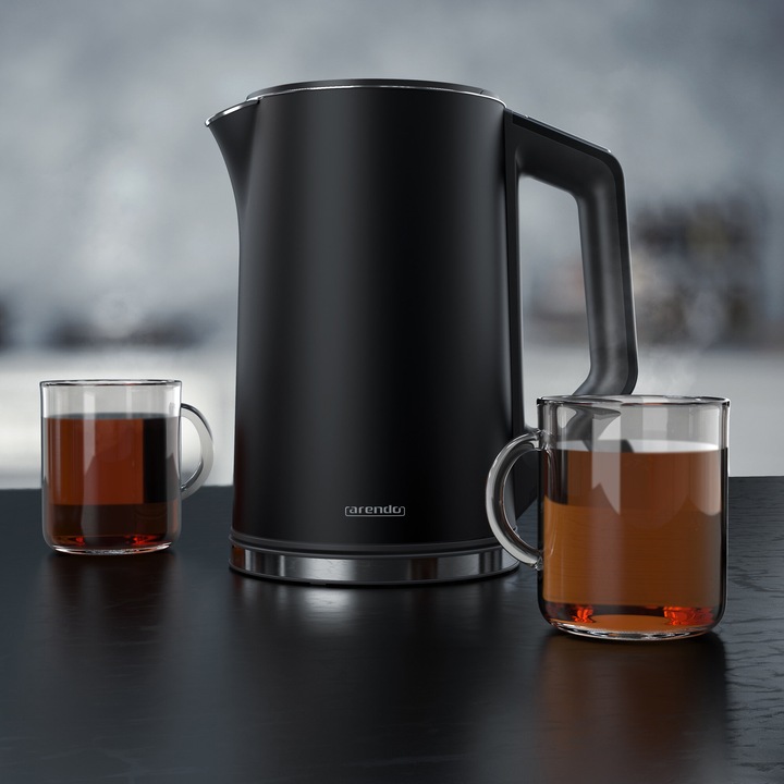Actual product image Arendo Stainless steel kettle 1.5 l 2200 W, double wall, temperature selection 40 - 100°C with display (1.50 l)