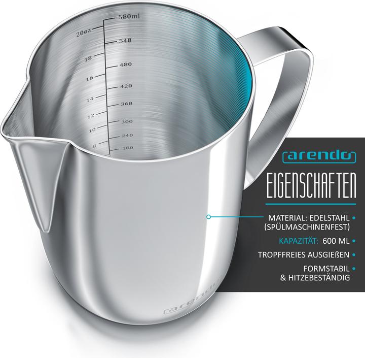 Actual product image Arendo Milk jug 600 ml with measuring scale, stainless steel milk jug, milk frother, barista milk pitcher