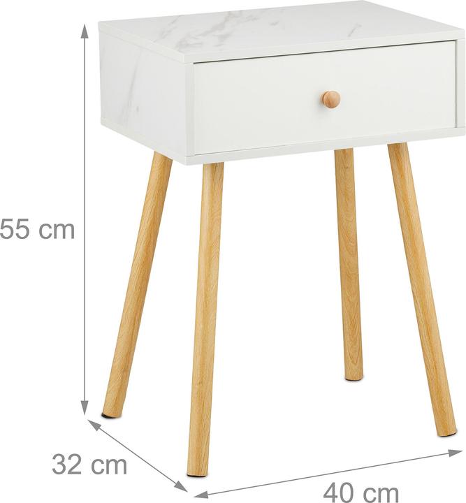 Actual product image Relaxdays Nachttisch Marmoroptik & Holzbeine (55 x 40 x 32 cm)