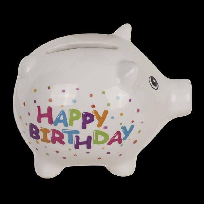 Thumbnail - Out of the blue, Spardose, Sparschwein Happy Birthday - aus Keramik - ca. 8,8 cm - 1 Stück