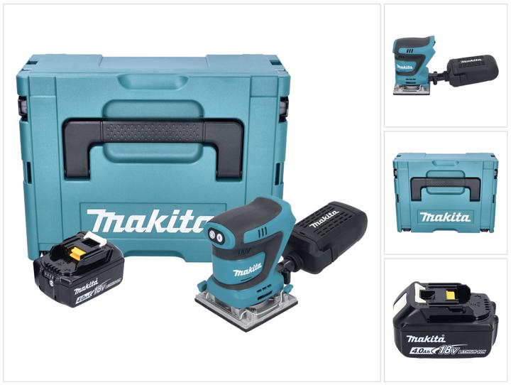 Produktbild Makita DBO 484 M1J Akku Schwingschleifer 18 V 112 x 102 mm + 1x Akku 4,0 Ah + Makpac - ohne (Schwingschleifer, 210 W)
