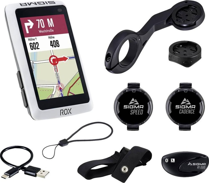 Actual product image Sigma Sport ROX 12.1 Evo GPS bike computer - Night White - Set - Incl. ANT+/BLE borstriem/snelheids-/cadence sen