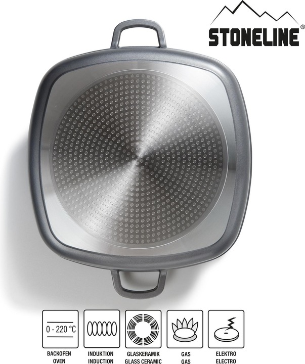 Produktbild Stoneline Eckpfanne 32x32 cm mit Aroma Glasdeckel, Pfanne rechteckig, Backofen, Induktion geeignet (32 cm, Pfannenset + Topfset, Aluminium)