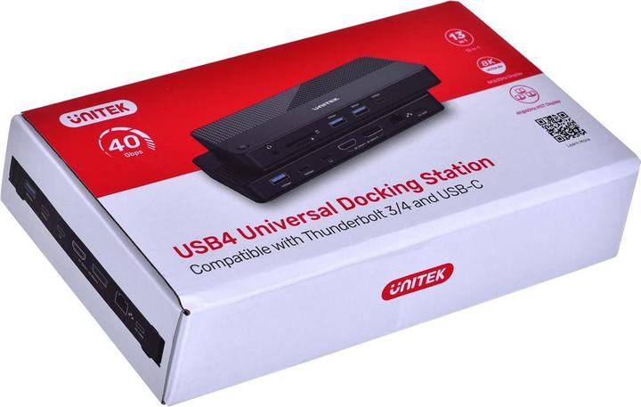 Actual product image Unitek STACJA DOKUJĄCA USB 4 12W1 HDMI/DP 8K 4X USB-C 3XUSB-A SD POWERDELIVERY 100W (USB-C, 12 Ports)
