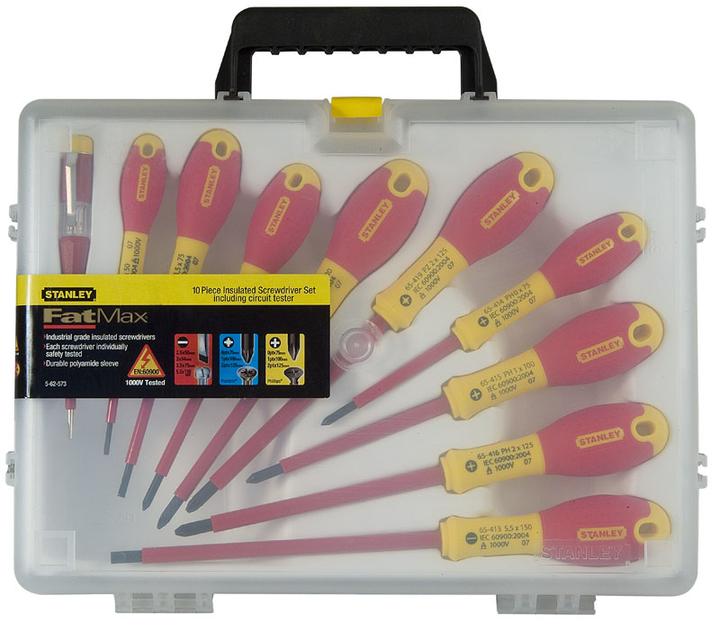 Produktbild Stanley FatMax Set 10-teilig (Schlitz isoliert/Phillips isoliert/Pozidriv isoliert/Tester) (Schlitzschrauben, Pozidriv-Kreuzschlitz (PZ), Phillipps-Kreuzschlitz (PH))