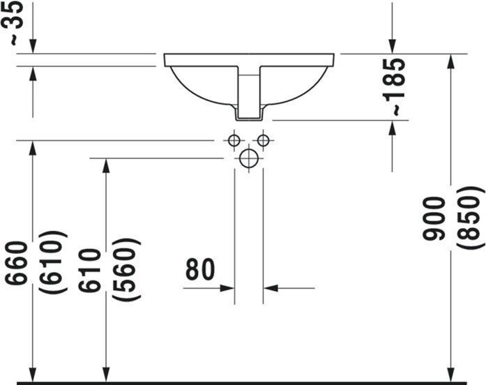 Productafbeelding Duravit STARCK 3 m inbouwwastafel ÜL zonder kraangat bank 430x430mm wit (430 mm, 430 mm)