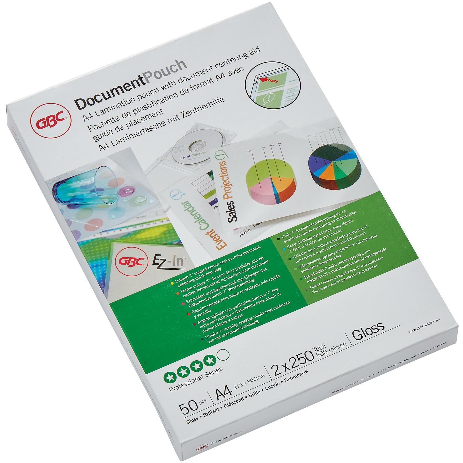 GBC, Laminierfolie, DOCUMENT POUCH - Heisslaminier-Folientaschen (A4, 50 Stück, 250 µm)