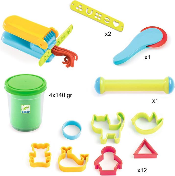Actual product image Djeco Large kneading set (4 colours, 15 tools)