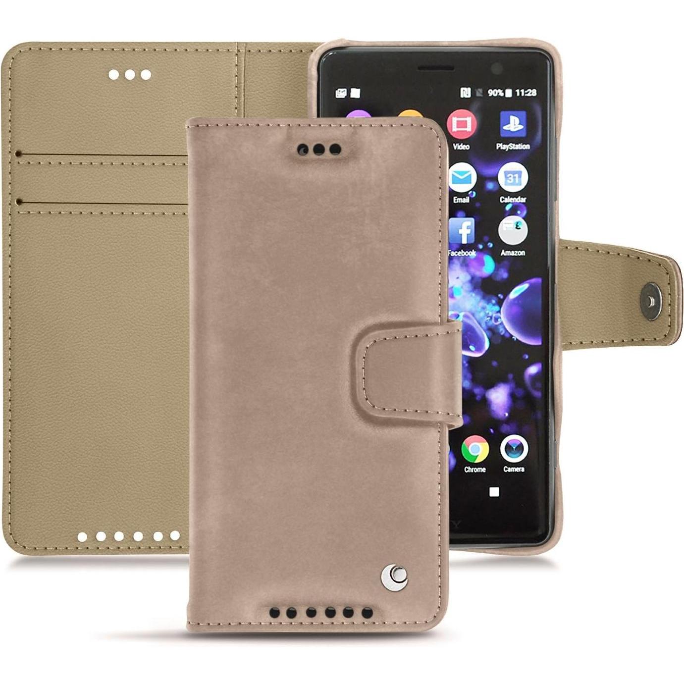 Noreve Lederschutzhülle Wallet (Sony Xperia XZ2 Compact), Smartphone Hülle, Beige