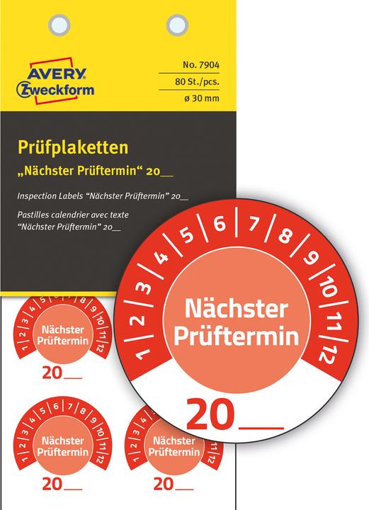 Actual product image Avery -Zweckform 80 St. Prüfplakette 20XX Rot (Ø) 30 mm 30 mm
