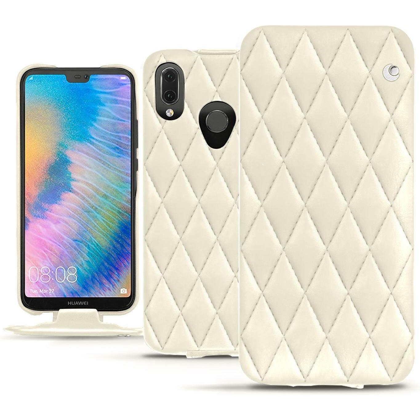 Noreve Lederschutzhülle vertikal (Huawei P20 Lite), Smartphone Hülle, Weiss