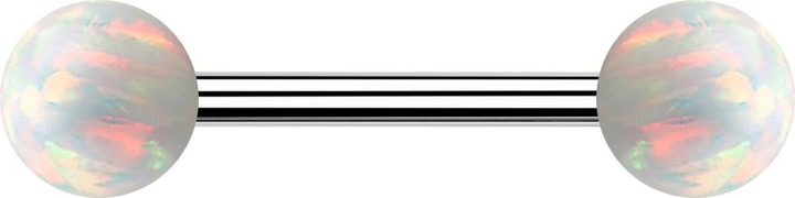 Produktbild Star Piercing Barbell silber mit zwei Kugeln Opal weiss (ohne Messing, Chirurgenstahl 316L)