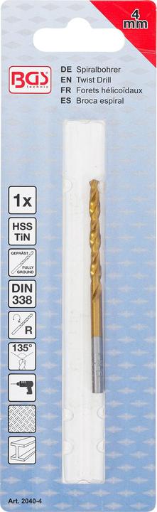 Produktbild BGS Spiralbohrer HSS-G titan-nitriert 4,0 mm (4,0 mm)