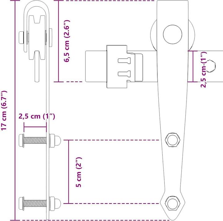 Actual product image vidaXL Sliding door fitting set for wardrobe doors 244 cm carbon steel