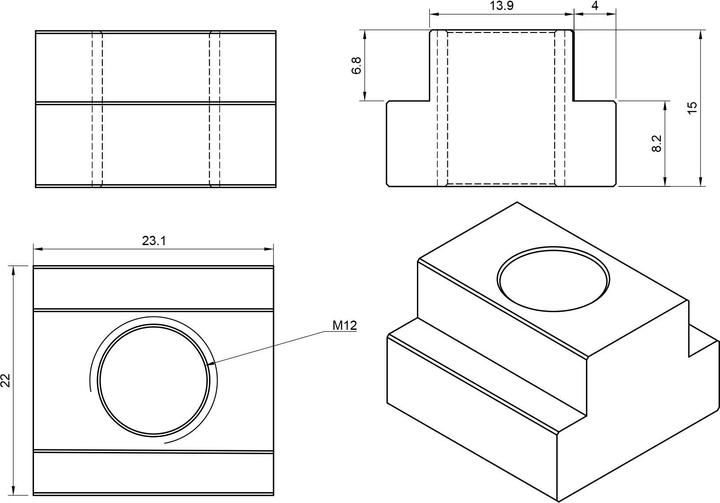 Produktbild Paulimot T-Nuten-Stein M12 - für 14 mm Nut