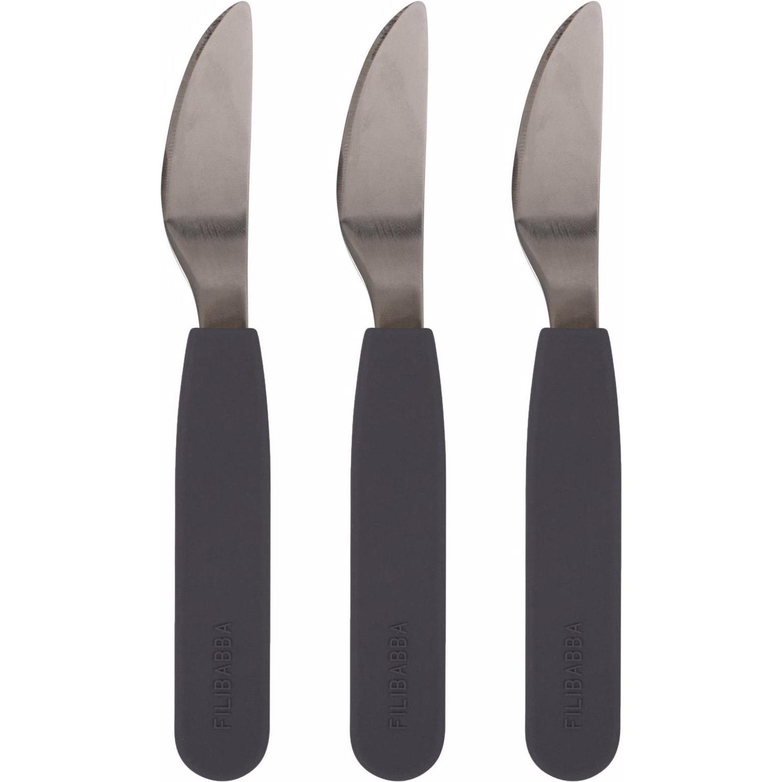 Filibabba, Kindergeschirr + Kinderbesteck, Silikon messer 3er-Pack Stone Grey