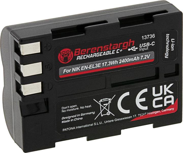 Actual product image Berenstargh Nikon EN-EL3E 2400mAh USB-C input battery (Camera battery)