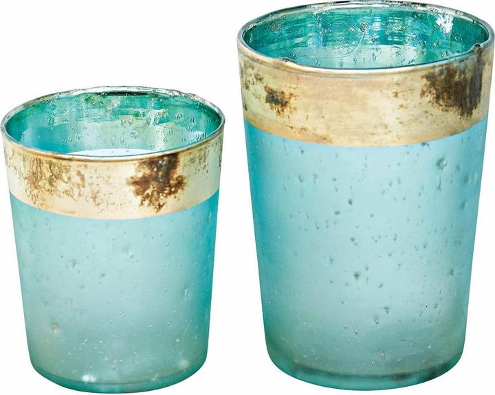 Loberon Windlicht 2er Set Ewena türkis/gold (2x)