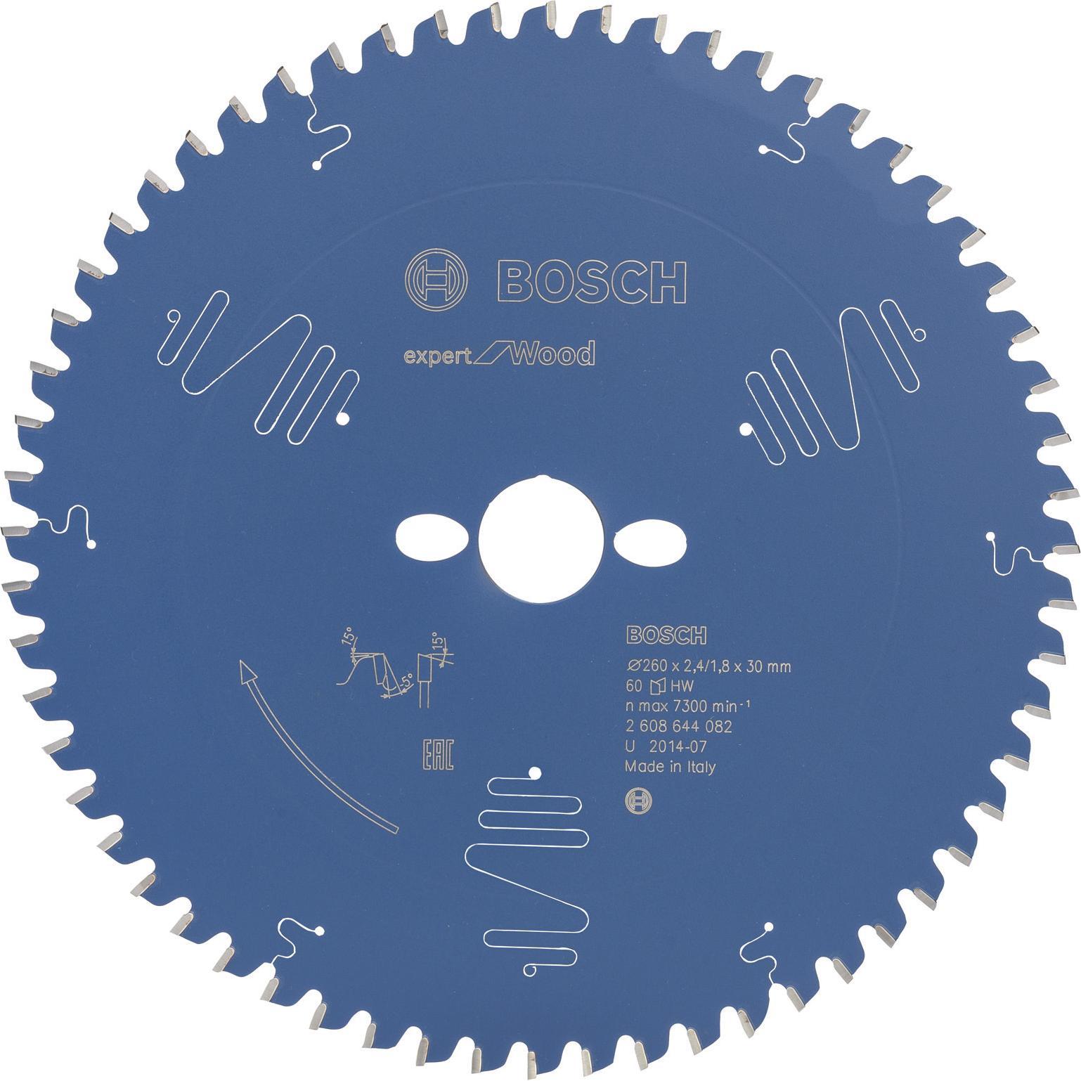 Bosch Professional Zubehör, Sägeblatt, Kreissägeblatt Expert for Wood, 260 x 30 x 2,4 mm, 60