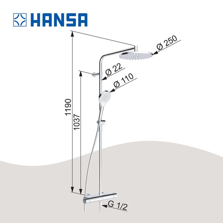 Actual product image Hansa VIVA rain shower mixer, Thermo Cool, MagShelf, with thermostat, height 1190mm, 65159201