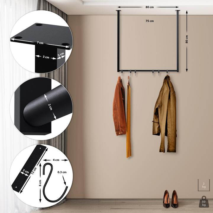 Produktbild CLP Kleiderstange Fenton aus Metall für Deckenmontage mit 12 Kleiderhaken