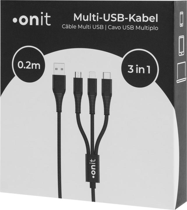 Actual product image Onit USB A – USB C/Lightning/Micro USB B (0.20 m, USB 2.0)