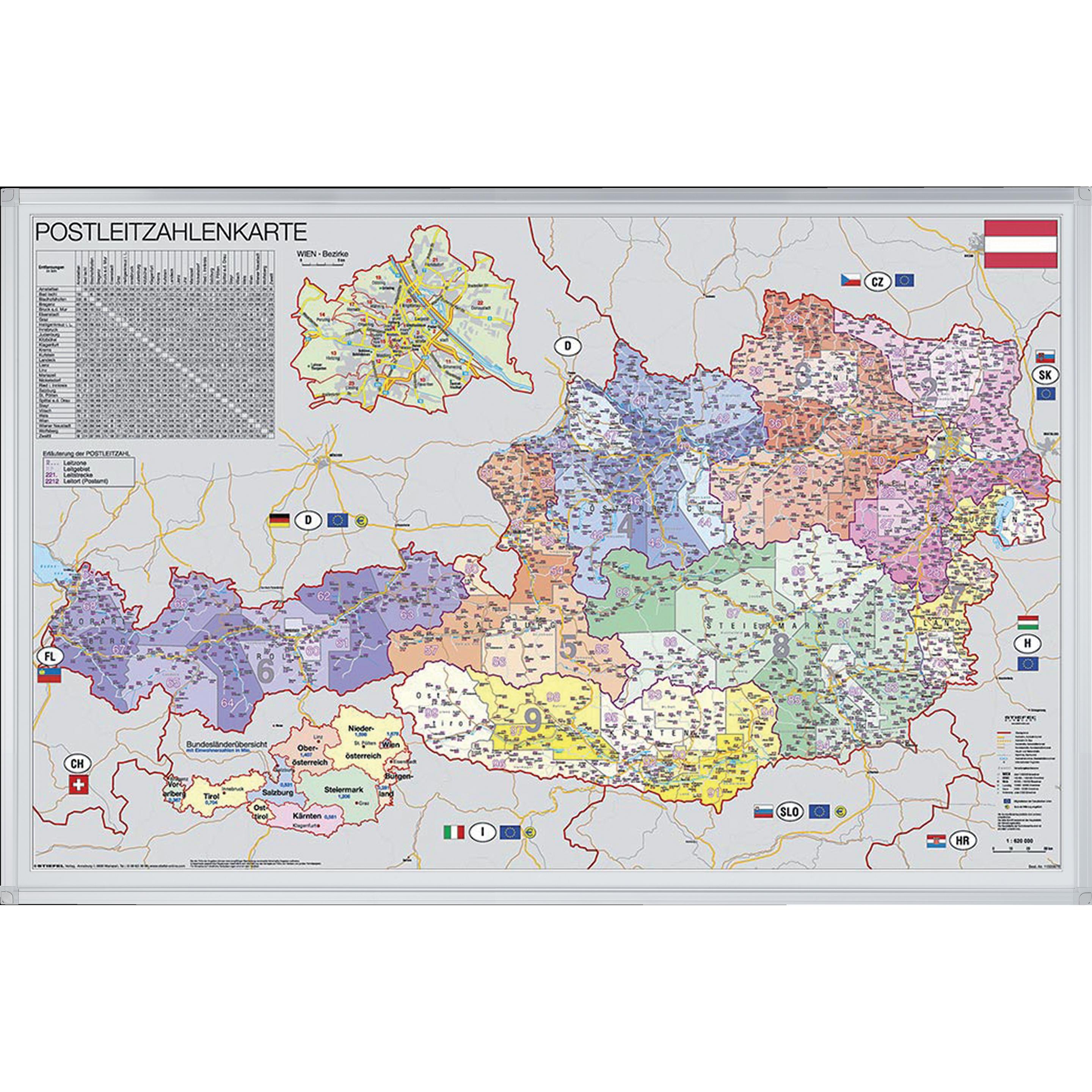 Franken, Präsentationstafel, Kartentafel PLZ Österreich pinnbar