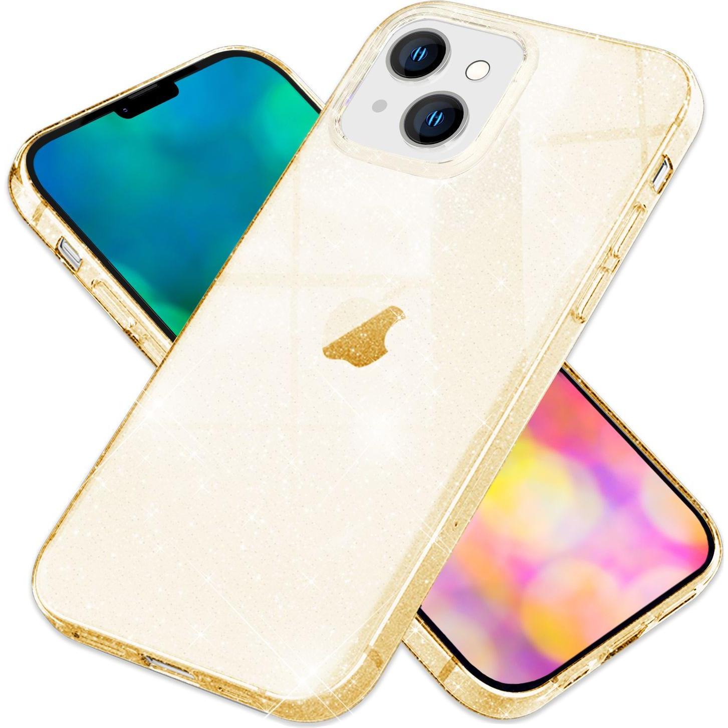 Nalia Klare Glitzer Silikon Hülle (Apple iPhone 14), Smartphone Hülle, Gold