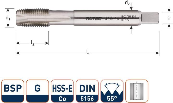 Produktbild Rotec 341.0250 HSSE 800 M.Gewindebohrer BSP G 1/4-19