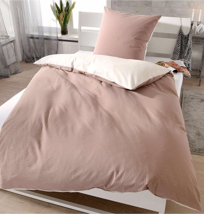 Janine Soft-Seersucker Uni Wendebettwäsche taupe/ecru (Duvetbezug, 155x220 cm + 80x80 cm)