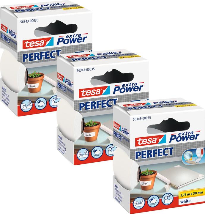 Image du produit tesa 3x EXTRA POWER PERFECT bande tissée, ductape renforcée, pack de trois (38 mm)