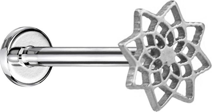 Actual product image Star Piercing Micro Labret Innengewinde silber Lotusblume von oben (Surgical steel 316L, without brass)