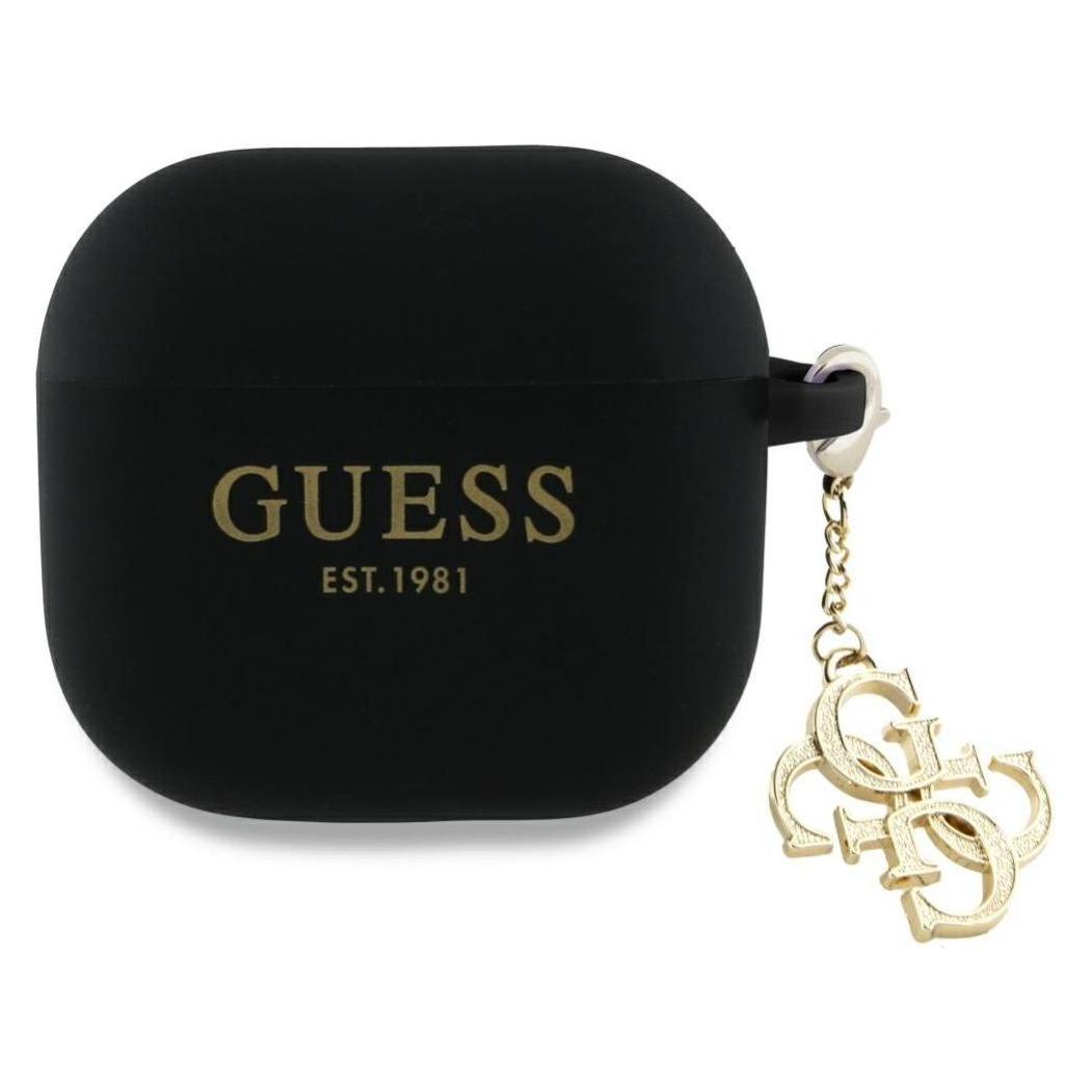 Guess Hülle Für AirPods 4 Silikon 4G Charm Schwarz (Kopfhörer Hülle), Kopfhörertasche + Schutzhülle, Schwarz