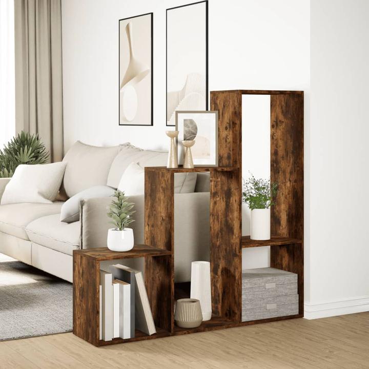 Produktbild VidaXL Raumteiler Bücherregal Standregal Treppenregal 3 Stufen Räuchereiche (123 x 29 x 123 cm)